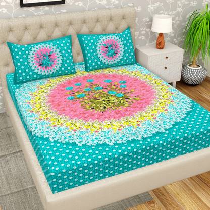 Cosito 144 TC Cotton Queen Jaipuri Prints Flat Bedsheet