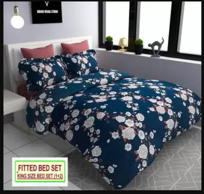 Roomesssentials 310 TC Microfiber King Printed Fitted (Elastic) Bedsheet