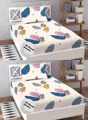 Ralish 200 TC Cotton Single Printed Fitted (Elastic) Bedsheet