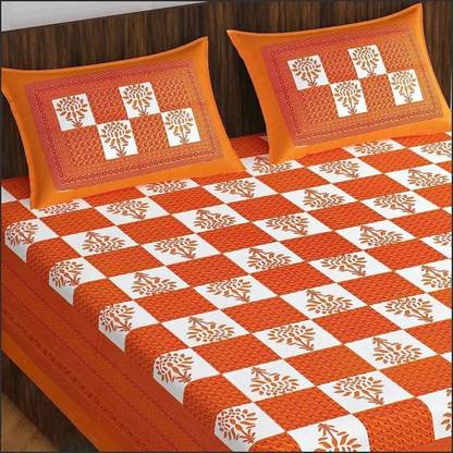 Leo Creation Cotton Double Flat 144 TC Jaipuri Prints Bedsheet
