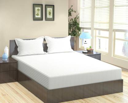 BLENZZA DECO 210 TC Cotton Double Striped Flat Bedsheet