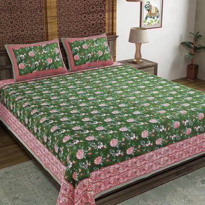 Blocks Of India Cotton King Flat 200 TC Floral Bedsheet