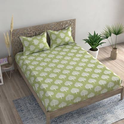 Respeto 180 TC Cotton Queen Jaipuri Prints Flat Bedsheet
