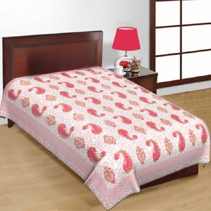 E ELMA Cotton Single Flat 144 TC Jaipuri Prints Bedsheet