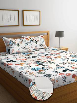 YUTERA 210 TC Microfiber Double Floral Fitted (Elastic) Bedsheet