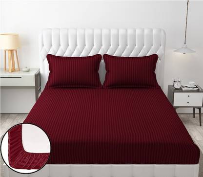 RADRUGS 280 TC Cotton Double Striped Fitted (Elastic) Bedsheet
