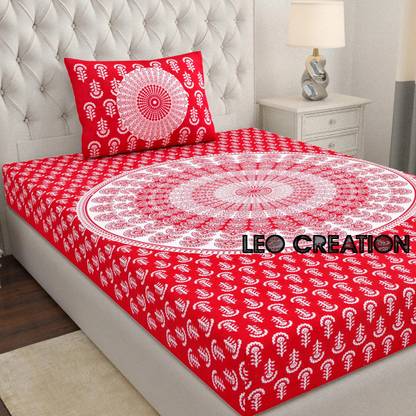 Leo Creation Cotton Single Flat 144 TC Jaipuri Prints Bedsheet