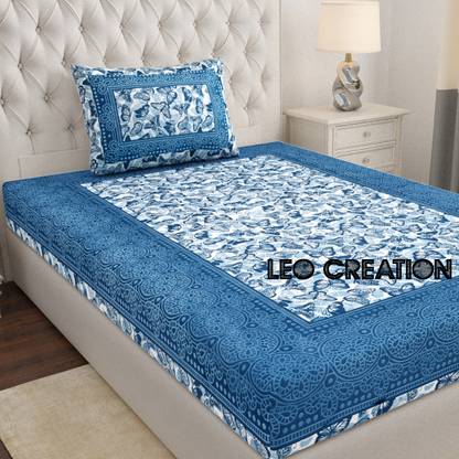 Leo Creation 144 TC Cotton Single Jaipuri Prints Flat Bedsheet