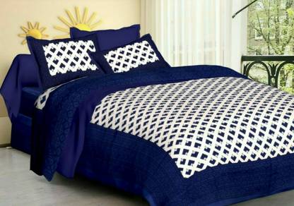 shree sd creation 144 TC Cotton Double Jaipuri Prints Flat Bedsheet