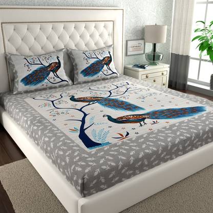 CLOTHOLOGY 144 TC Cotton Double Printed Flat Bedsheet