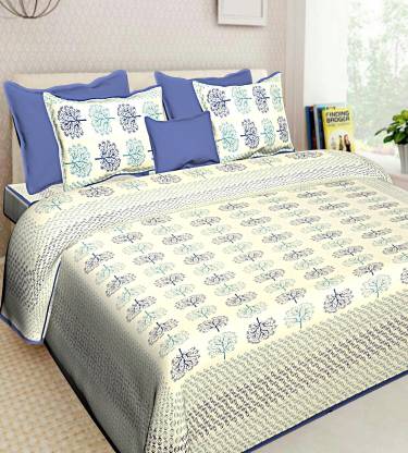 RAJDEVI JAIPUR PRINTS 351 TC Cotton Double, King Printed Flat Bedsheet