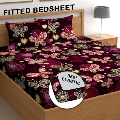 EchoDwell Cotton King Fitted (Elastic) 244 TC Printed Bedsheet