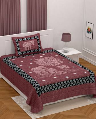 Chaitanya Creations 240 TC Cotton Single Self Design Flat Bedsheet