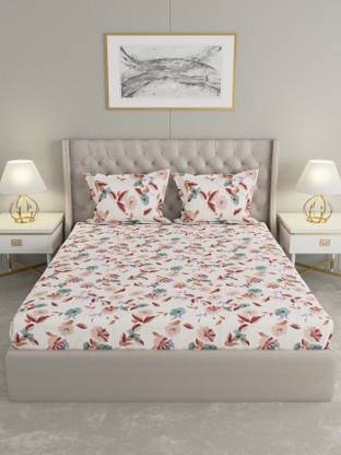 Raymond Home 104 TC Cotton Double Floral Flat Bedsheet