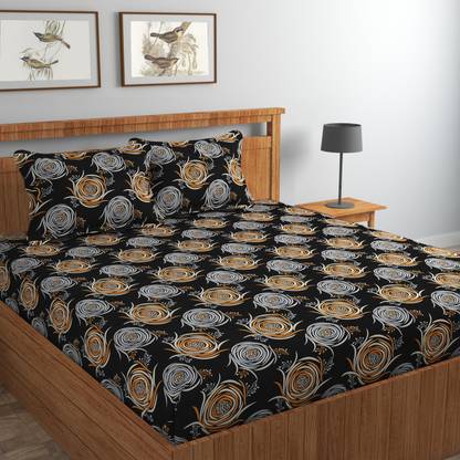 Shivi Creation 170 TC Cotton King Printed Fitted (Elastic) Bedsheet