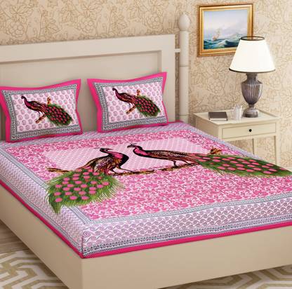 Leo Creation 144 TC Cotton Double Jaipuri Prints Flat Bedsheet