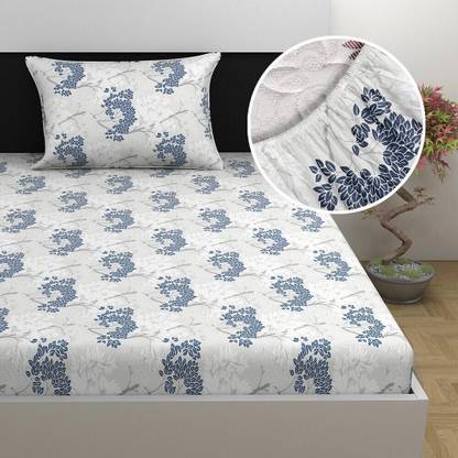 Divine Casa 144 TC Cotton Single Floral Fitted (Elastic) Bedsheet