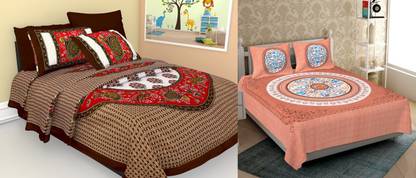 Yuvi Impex Jaipur 150 TC Cotton Queen Jaipuri Prints Flat Bedsheet