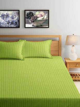 BROMWICK Microfiber Double Flat 300 TC Striped Bedsheet
