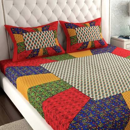 Leo Creation Cotton Double Flat 144 TC Jaipuri Prints Bedsheet