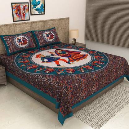 METRO LIVING Cotton Double Flat 144 TC Jaipuri Prints Bedsheet