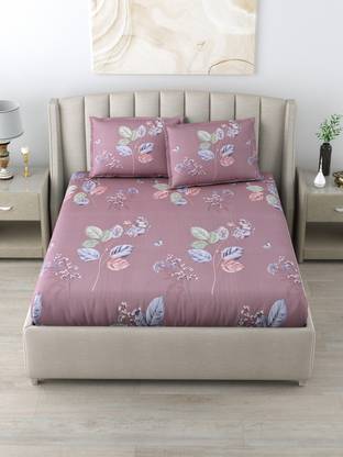 Dream Weaverz 220 TC Cotton Queen Floral Flat Bedsheet