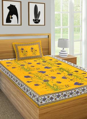 SKY WIINGS Cotton Single Flat 144 TC 3D Printed Bedsheet