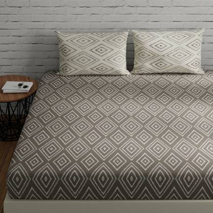 Huesland Cotton Double Flat 144 TC Geometric Bedsheet