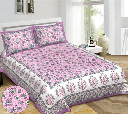 RAJDEVI JAIPUR PRINTS Cotton King Flat 361 TC Floral Bedsheet