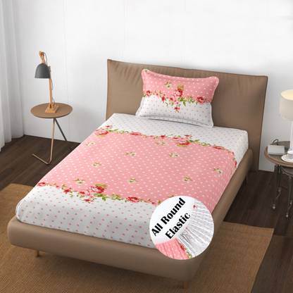 HIDECOR Polycotton Single Fitted (Elastic) 250 TC Printed Bedsheet