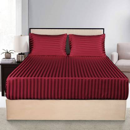Cloth Fusion 130 TC Microfiber King Striped Fitted (Elastic) Bedsheet