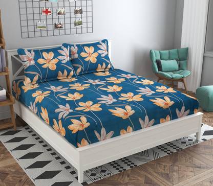 GLOBALSHOP Microfiber Double Flat 350 TC Floral Bedsheet