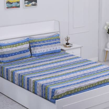 CARLTON LONDON Cotton Double Flat 104 TC Applique Bedsheet