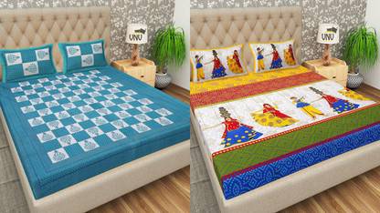 VNV Creation Cotton Double Flat 144 TC Jaipuri Prints Bedsheet