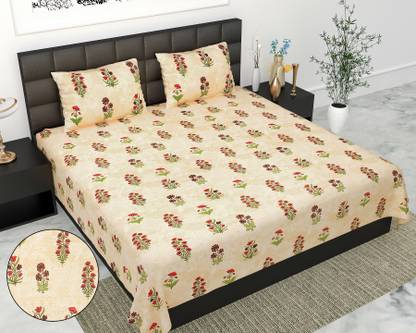 Laxmi Textile 250 TC Cotton King Jaipuri Prints Flat Bedsheet