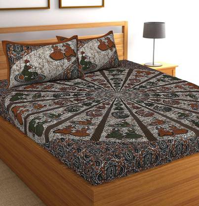 Diva Collection 144 TC Cotton Double Jaipuri Prints Flat Bedsheet