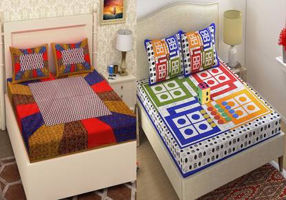 AKS Fashion Hub 150 TC Cotton Double Jaipuri Prints Bedsheet