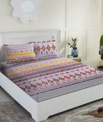 CARLTON LONDON 144 TC Cotton Double Abstract Flat Bedsheet