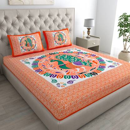 Cosito Cotton Double Flat 144 TC Jaipuri Prints Bedsheet