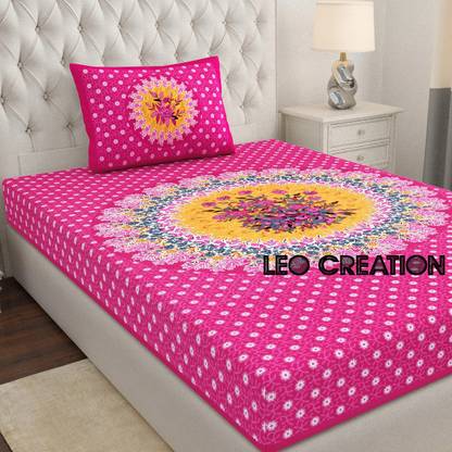 Leo Creation 144 TC Cotton Single Jaipuri Prints Flat Bedsheet