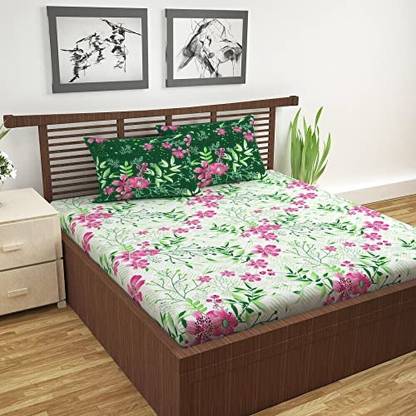 Divine Casa Cotton Double Flat 144 TC Floral Bedsheet