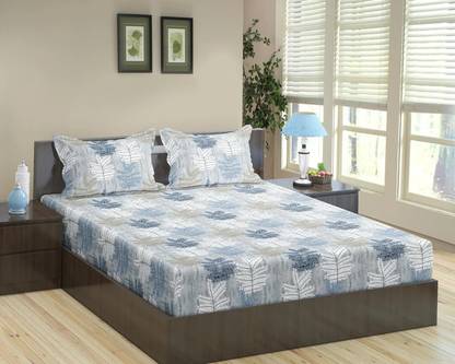 Trance Home Linen Cotton Queen Fitted (Elastic) 200 TC Printed Bedsheet