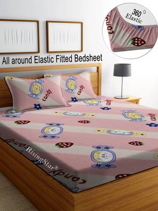 Flipkart SmartBuy 350 TC Microfiber King Cartoon Fitted (Elastic) Bedsheet