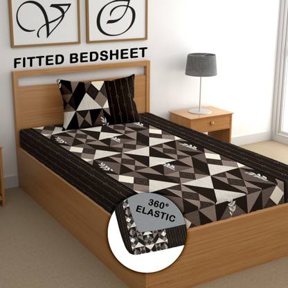 CG Homes 180 TC Cotton Single Printed Fitted (Elastic) Bedsheet