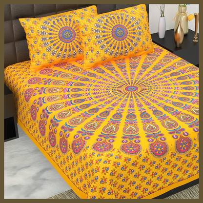 JAIPUR PRINTS Cotton Double Flat 144 TC Jaipuri Prints Bedsheet