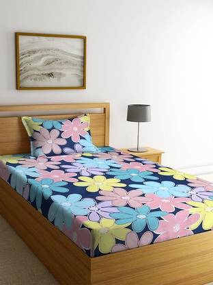 PITLOUM CRAFT 240 TC Cotton Single Printed Fitted (Elastic) Bedsheet