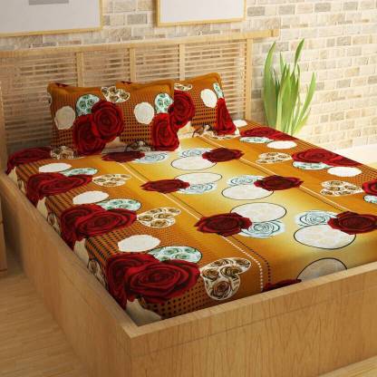 Panipat Textile Hub Microfiber Double Flat 140 TC Floral Bedsheet