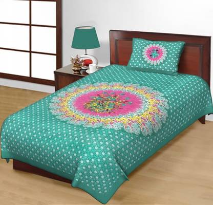 Leo Creation Cotton Single Flat 144 TC Jaipuri Prints Bedsheet