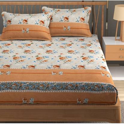 NRTrader 330 TC Cotton Double Floral Flat Bedsheet
