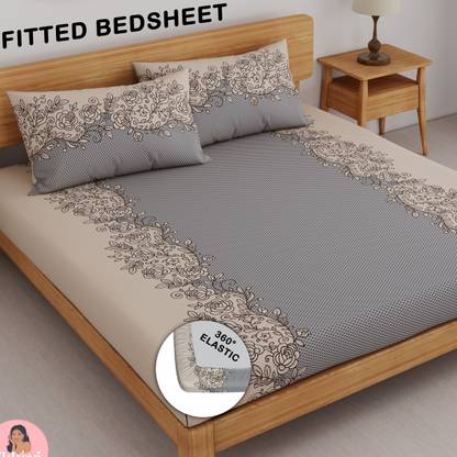 CHHAVI INDIA 210 TC Microfiber Double Printed Fitted (Elastic) Bedsheet